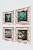 Claude Monet, Michelangelo, Van Gogh, Ruhların Geçişi Taş Duvar Tablosu Çerçeveli Duvar Dekoru 4 Parça Tablo Seti Wall Art