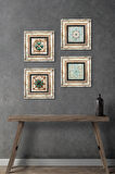 Desen, Fas Desenli Vintage Taş Duvar Tablosu Çerçeveli Duvar Dekoru 4 Parça Tablo Seti Wall Art