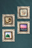 Vav, Allah Lafzı, Ravza-i Mutahhara Taş Duvar Tablosu Çerçeveli Duvar Dekoru 4 Parça Tablo Seti Wall Art