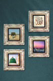 Kabe-i Muazzama, Allah Lafzı, Ravza-i Mutahhara Taş Duvar Tablosu Çerçeveli Duvar Dekoru 4 Parça Tablo Seti Wall Art