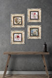 Gül, Kelebekli Çiçek Taş Duvar Tablosu Çerçeveli Duvar Dekoru 4 Parça Tablo Seti Wall Art