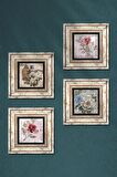Gül, Kelebekli Çiçek Taş Duvar Tablosu Çerçeveli Duvar Dekoru 4 Parça Tablo Seti Wall Art