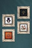Fatma Ana Eli (Hamsa), Sri Yantra, Şahmeran, Hayat Ağacı Taş Duvar Tablosu Çerçeveli Duvar Dekoru 4 Parça Tablo Seti Wall Art
