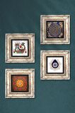Nazar, Yaşam Çiçeği, Sri Yantra, Şahmeran Taş Duvar Tablosu Çerçeveli Duvar Dekoru 4 Parça Tablo Seti Wall Art
