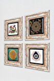 Nazar, Sri Yantra, Lotus Çiçeği, Şahmeran Taş Duvar Tablosu Çerçeveli Duvar Dekoru 4 Parça Tablo Seti Wall Art
