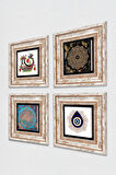 Nazar, Sri Yantra, Yaşam Çiçeği, Şahmeran Taş Duvar Tablosu Çerçeveli Duvar Dekoru 4 Parça Tablo Seti Wall Art