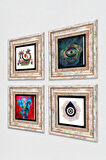 Fil, Nazar, Şahmeran Taş Duvar Tablosu Çerçeveli Duvar Dekoru 4 Parça Tablo Seti Wall Art