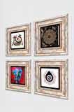 Nazar, Fil, Sri Yantra, Şahmeran Taş Duvar Tablosu Çerçeveli Duvar Dekoru 4 Parça Tablo Seti Wall Art