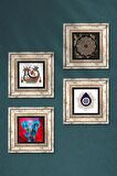 Nazar, Fil, Sri Yantra, Şahmeran Taş Duvar Tablosu Çerçeveli Duvar Dekoru 4 Parça Tablo Seti Wall Art