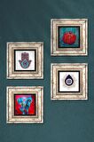 Nazar, Fil, Fatma Ana Eli (Hamsa), Nar Taş Duvar Tablosu Çerçeveli Duvar Dekoru 4 Parça Tablo Seti Wall Art