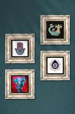 Nazar, Fil, Fatma Ana Eli (Hamsa), Şahmeran Taş Duvar Tablosu Çerçeveli Duvar Dekoru 4 Parça Tablo Seti Wall Art