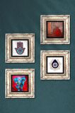 Nazar, Fil, Fatma Ana Eli (Hamsa), Nar Taş Duvar Tablosu Çerçeveli Duvar Dekoru 4 Parça Tablo Seti Wall Art