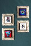 Nazar, Fil, Fatma Ana Eli (Hamsa), Hayat Ağacı Taş Duvar Tablosu Çerçeveli Duvar Dekoru 4 Parça Tablo Seti Wall Art