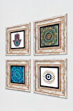 Nazar, Mandala, Fatma Ana Eli (Hamsa) Taş Duvar Tablosu Çerçeveli Duvar Dekoru 4 Parça Tablo Seti Wall Art