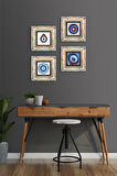 Nazar Taş Duvar Tablosu Çerçeveli Duvar Dekoru 4 Parça Tablo Seti Wall Art