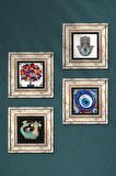 Nazar, Şahmeran, Nar Ağacı, Fatma Ana Eli (Hamsa) Taş Duvar Tablosu Çerçeveli Duvar Dekoru 4 Parça Tablo Seti Wall Art