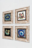 Nazar, Şahmeran Taş Duvar Tablosu Çerçeveli Duvar Dekoru 4 Parça Tablo Seti Wall Art