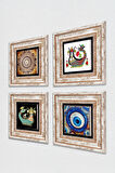 Nazar, Mandala, Şahmeran Taş Duvar Tablosu Çerçeveli Duvar Dekoru 4 Parça Tablo Seti Wall Art
