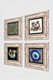 Nazar, Mandala, Şahmeran Taş Duvar Tablosu Çerçeveli Duvar Dekoru 4 Parça Tablo Seti Wall Art
