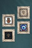 Nazar, Fatma Ana Eli (Hamsa), Hayat Ağacı Taş Duvar Tablosu Çerçeveli Duvar Dekoru 4 Parça Tablo Seti Wall Art