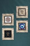 Nazar, Yaşam Çiçeği, Hayat Ağacı Taş Duvar Tablosu Çerçeveli Duvar Dekoru 4 Parça Tablo Seti Wall Art