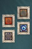 Nazar, Yaşam Çiçeği, Sri Yantra Taş Duvar Tablosu Çerçeveli Duvar Dekoru 4 Parça Tablo Seti Wall Art