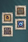 Nazar, Yaşam Çiçeği Taş Duvar Tablosu Çerçeveli Duvar Dekoru 4 Parça Tablo Seti Wall Art