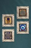 Fatma Ana Eli (Hamsa), Nazar, Yaşam Çiçeği Taş Duvar Tablosu Çerçeveli Duvar Dekoru 4 Parça Tablo Seti Wall Art