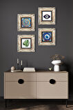Nazar, Mandala, Yaprak Taş Duvar Tablosu Çerçeveli Duvar Dekoru 4 Parça Tablo Seti Wall Art