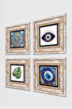 Nazar, Mandala, Yaprak Taş Duvar Tablosu Çerçeveli Duvar Dekoru 4 Parça Tablo Seti Wall Art
