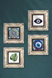 Nazar, Mandala, Yaprak Taş Duvar Tablosu Çerçeveli Duvar Dekoru 4 Parça Tablo Seti Wall Art