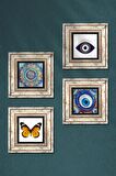 Nazar, Mandala, Kelebek Taş Duvar Tablosu Çerçeveli Duvar Dekoru 4 Parça Tablo Seti Wall Art