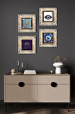 Nazar, Mandala, Hayat Ağacı Taş Duvar Tablosu Çerçeveli Duvar Dekoru 4 Parça Tablo Seti Wall Art