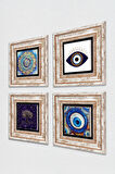 Nazar, Mandala, Hayat Ağacı Taş Duvar Tablosu Çerçeveli Duvar Dekoru 4 Parça Tablo Seti Wall Art