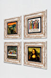 Da Vinci Son Akşam Yemeği, Mona Lisa, Çığlık, Yerli Kadınlar Taş Duvar Tablosu Çerçeveli Duvar Dekoru 4 Parça Tablo Seti Wall Art