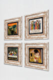 Leonardo da Vinci, Çığlık, Yerli Kadınlar, Gustav Klimt Taş Duvar Tablosu Çerçeveli Duvar Dekoru 4 Parça Tablo Seti Wall Art
