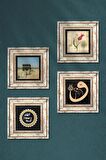 Lale, Kabe-i Muazzama, Vav, Mührü Şerif Taş Duvar Tablosu Çerçeveli Duvar Dekoru 4 Parça Tablo Seti Wall Art