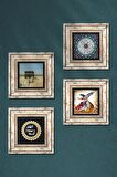 İhlas Suresi, Kabe-i Muazzama, Mührü Şerif, Semazen Taş Duvar Tablosu Çerçeveli Duvar Dekoru 4 Parça Tablo Seti Wall Art
