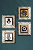Nazar, Fatma Ana Eli (Hamsa) Taş Duvar Tablosu Çerçeveli Duvar Dekoru 4 Parça Tablo Seti Wall Art