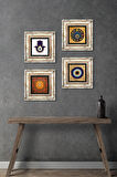 Fatma Ana Eli (Hamsa), Sri Yantra, Nazar Taş Duvar Tablosu Çerçeveli Duvar Dekoru 4 Parça Tablo Seti Wall Art