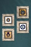 Fatma Ana Eli (Hamsa), Nazar Taş Duvar Tablosu Çerçeveli Duvar Dekoru 4 Parça Tablo Seti Wall Art