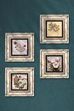 Gül, Vintage Çiçek, Kelebekli Çiçek Taş Duvar Tablosu Çerçeveli Duvar Dekoru 4 Parça Tablo Seti Wall Art
