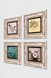 Gül, Vintage Çiçek, Van Gogh Badem Ağacı, Kelebekli Çiçek Taş Duvar Tablosu Çerçeveli Duvar Dekoru 4 Parça Tablo Seti Wall Art