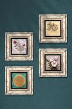 Gül, Vintage Çiçek, Lotus Çiçeği, Kelebekli Çiçek Taş Duvar Tablosu Çerçeveli Duvar Dekoru 4 Parça Tablo Seti Wall Art
