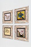 Van Gogh Süsenler, Vintage Çiçek, Kelebekli Çiçek, Gül Taş Duvar Tablosu Çerçeveli Duvar Dekoru 4 Parça Tablo Seti Wall Art