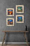 Van Gogh, Deniz Manzarası, Sokak Manzarası Taş Duvar Tablosu Çerçeveli Duvar Dekoru 4 Parça Tablo Seti Wall Art