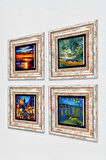 Van Gogh, Deniz Manzarası, Sokak Manzarası Taş Duvar Tablosu Çerçeveli Duvar Dekoru 4 Parça Tablo Seti Wall Art