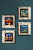 Van Gogh, Deniz Manzarası, Sokak Manzarası Taş Duvar Tablosu Çerçeveli Duvar Dekoru 4 Parça Tablo Seti Wall Art