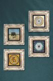 İhlas Suresi, Şems Suresi, Kabe-i Muazzama, Mührü Şerif Taş Duvar Tablosu Çerçeveli Duvar Dekoru 4 Parça Tablo Seti Wall Art