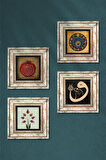 Lale, Vav, Nazar, Bereket Duası Taş Duvar Tablosu Çerçeveli Duvar Dekoru 4 Parça Tablo Seti Wall Art